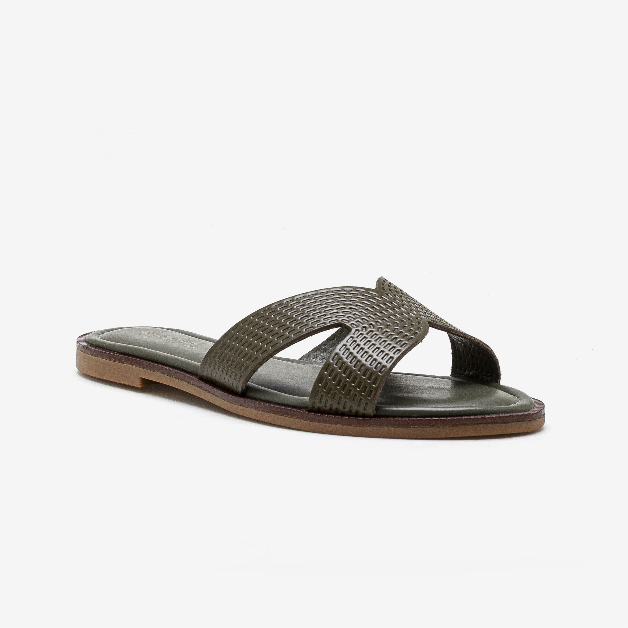 Rasteira Lunna Feminina Couro Verde Oliva Oliva 2