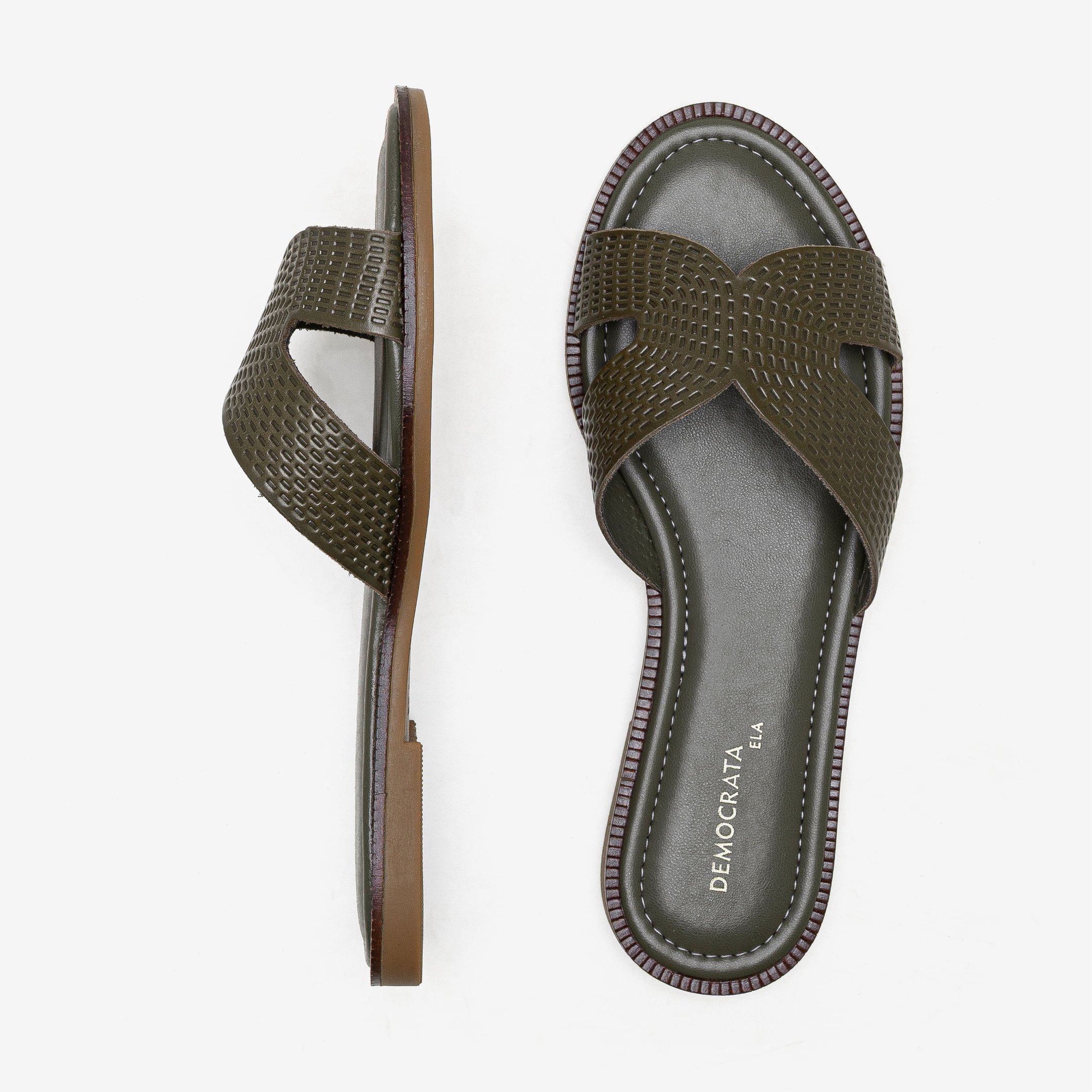 Rasteira Lunna Feminina Couro Verde Oliva Oliva 5