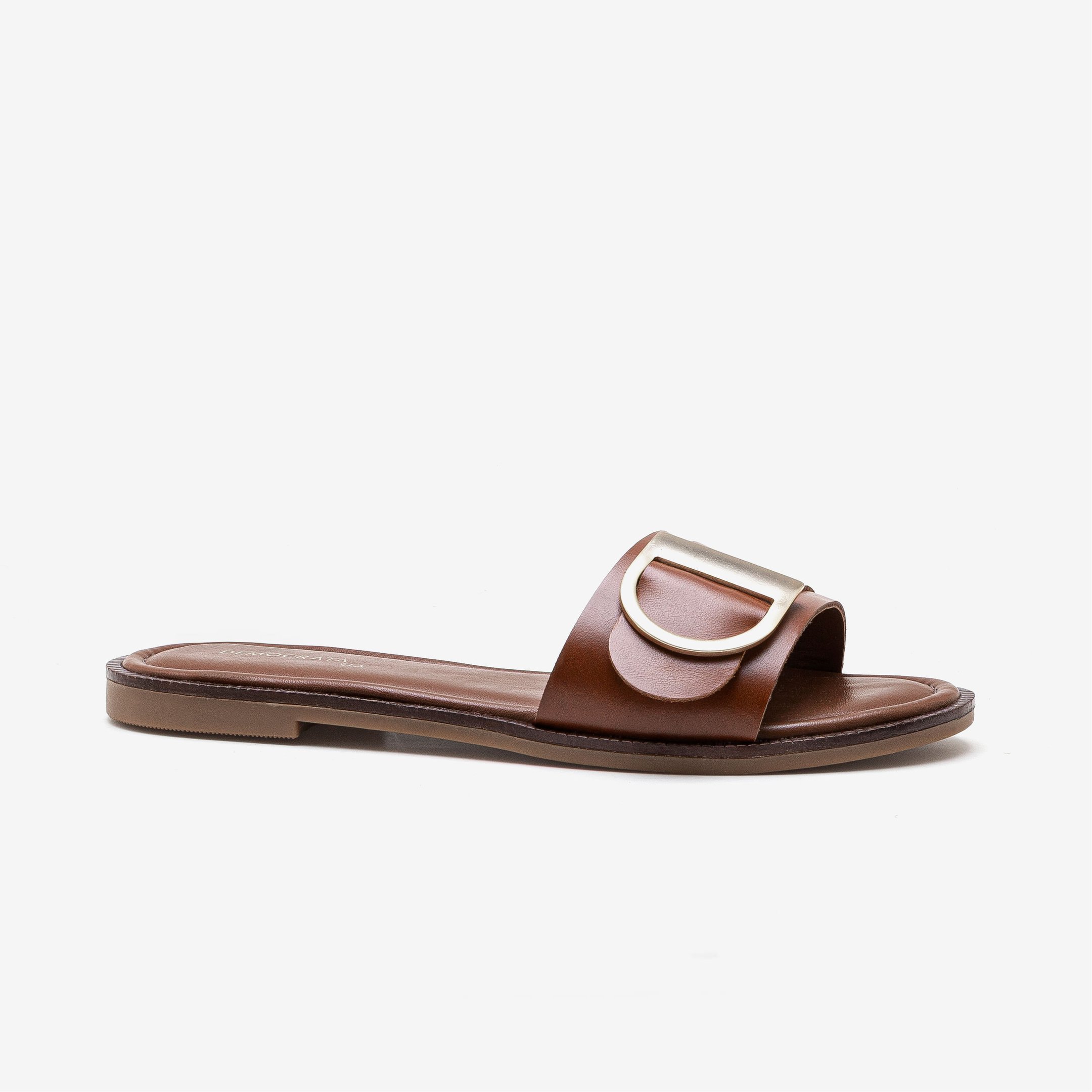 Rasteira Feminina Lunna Couro Marrom