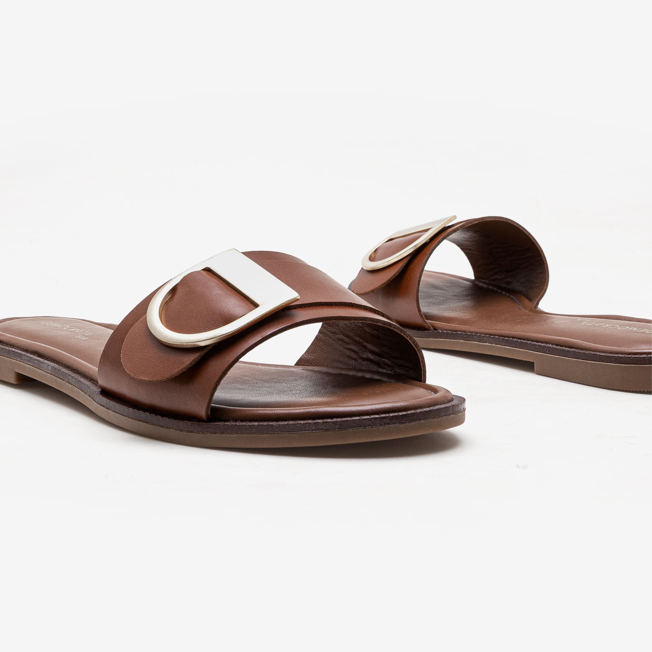 Rasteira Feminina Lunna Couro Marrom Marrom 4