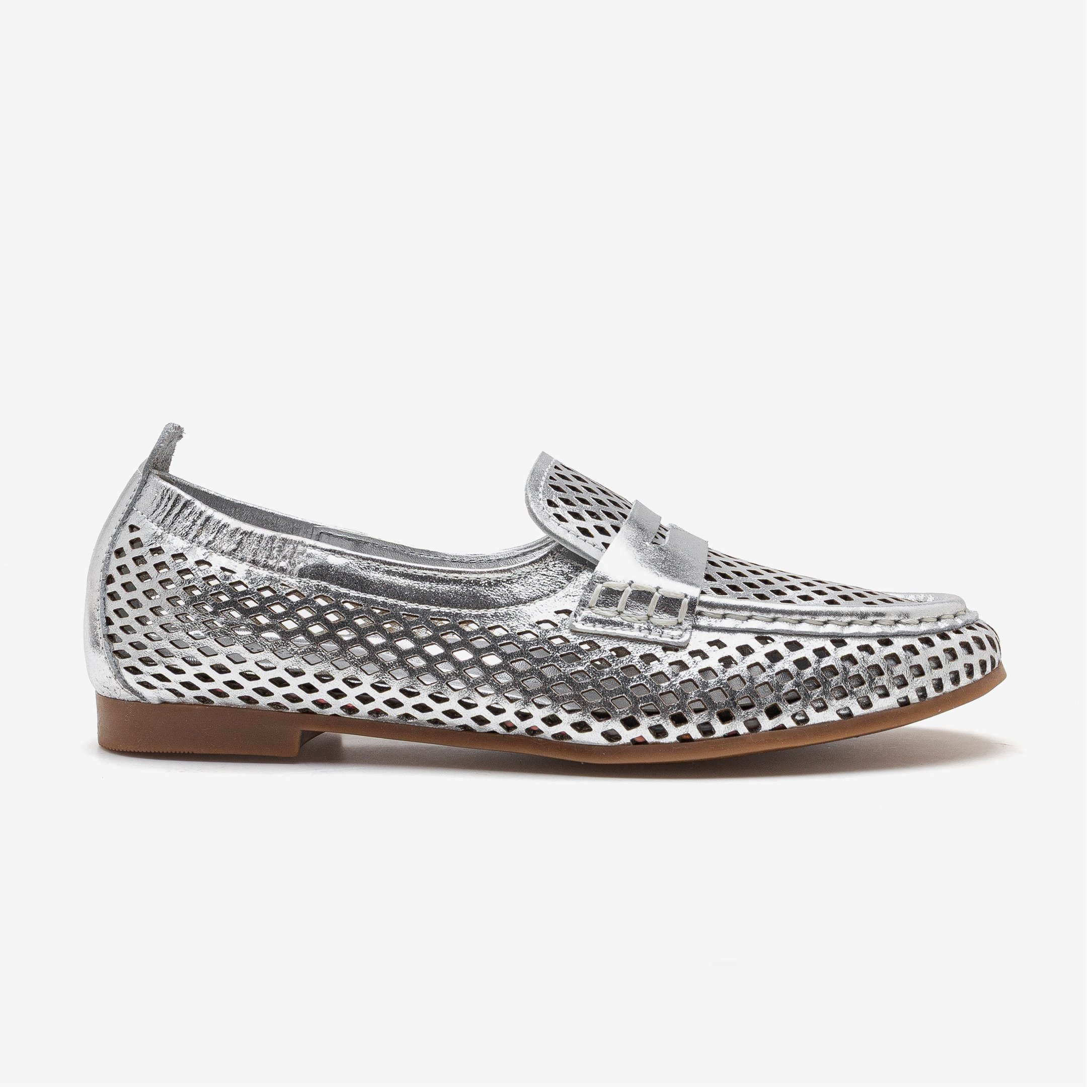 Mocassim Feminino Flora Couro Prata