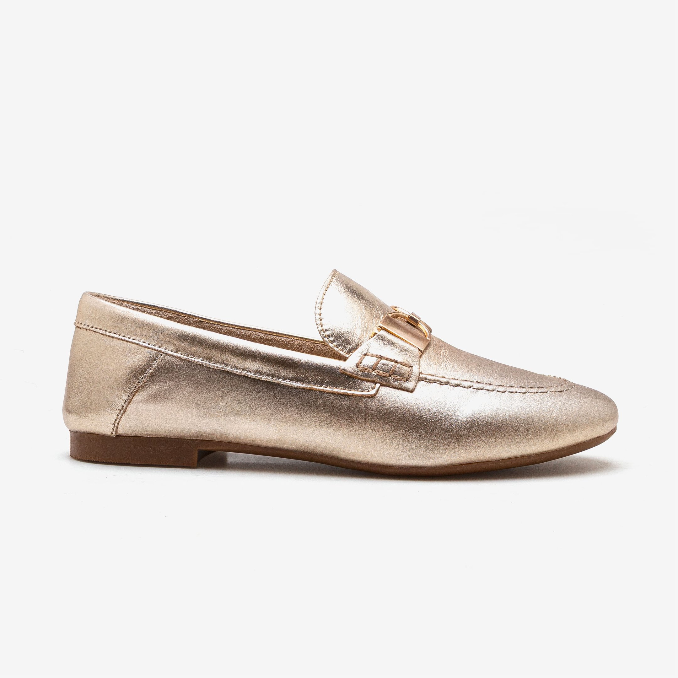 Loafer Feminino Sarah Couro Dourado Dourado 1