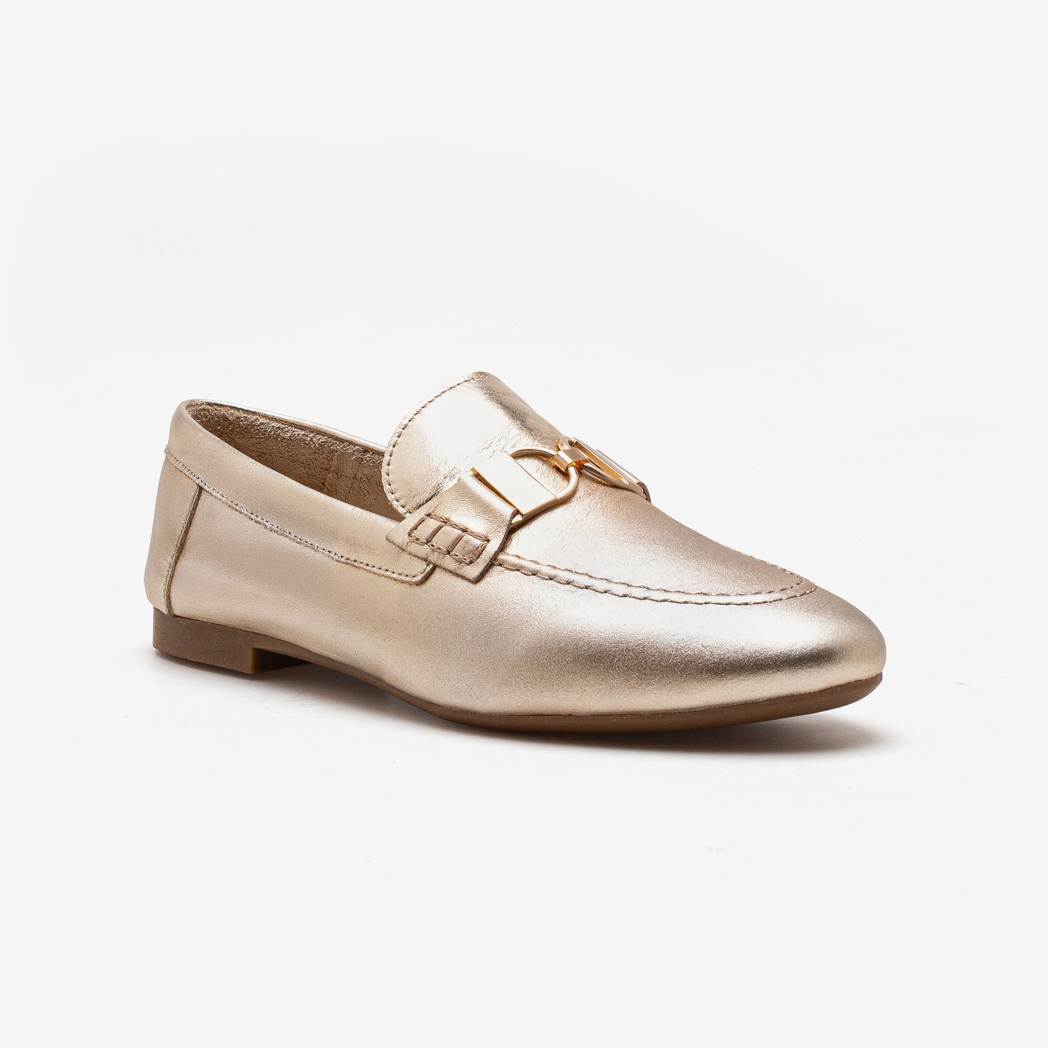 Loafer Feminino Sarah Couro Dourado Dourado 2