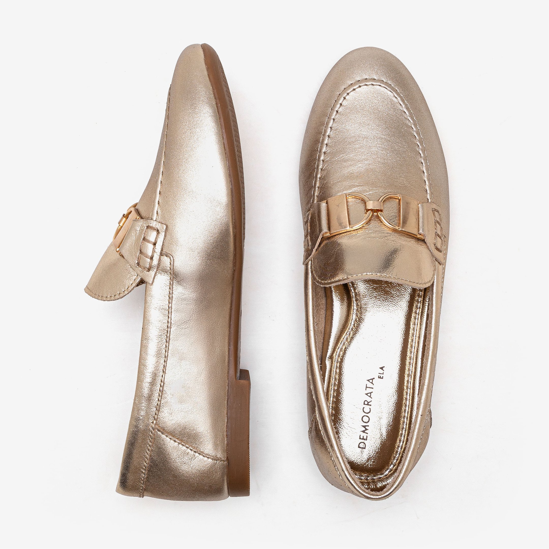 Loafer Feminino Sarah Couro Dourado Dourado 5