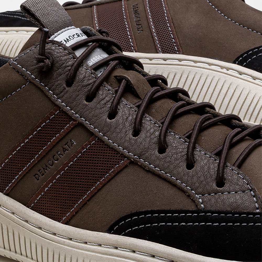 Tênis Masculino Vibe Couro Marrom Preto Marrom 3