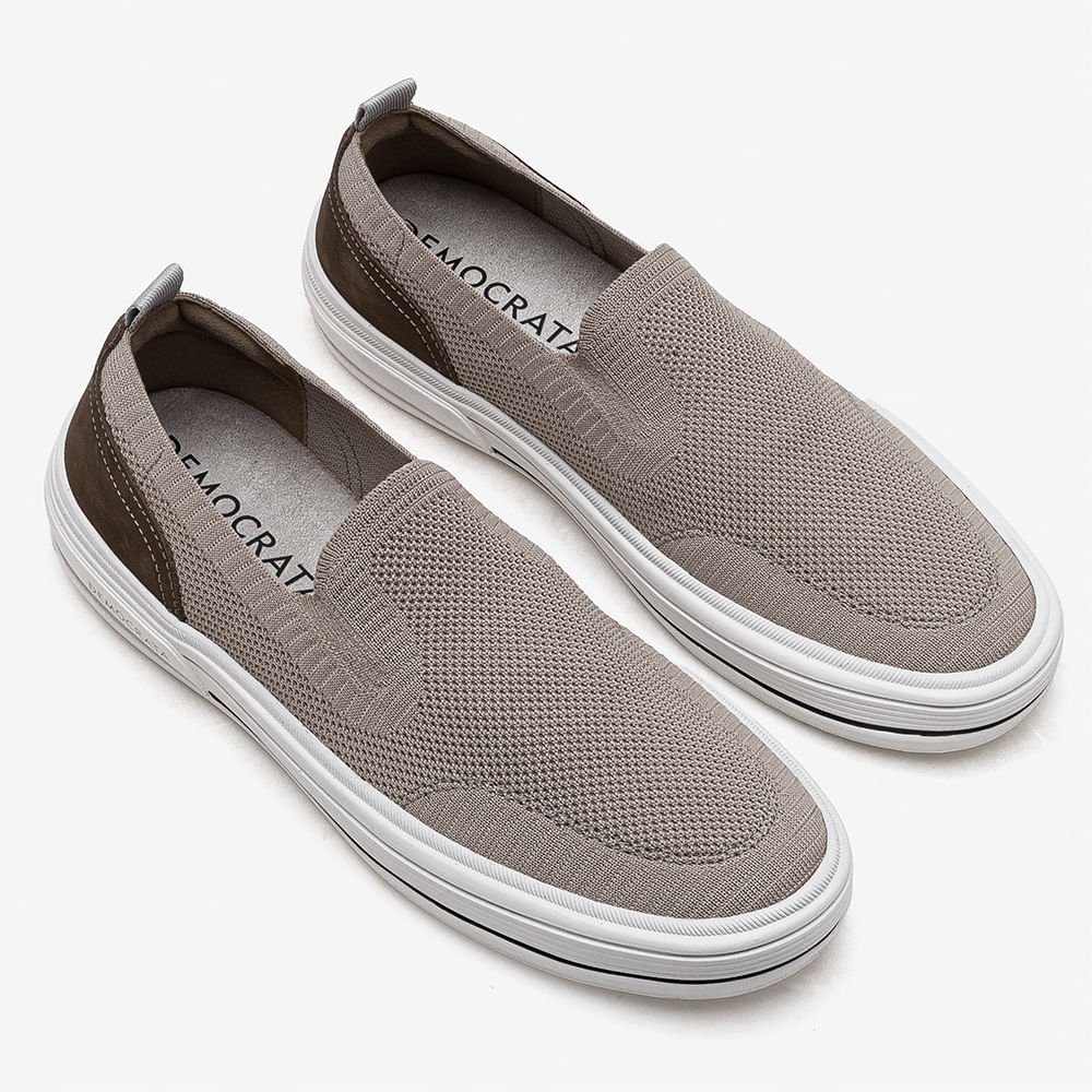 Tênis Masculino Clay Slip On Knit Creme Bege 2