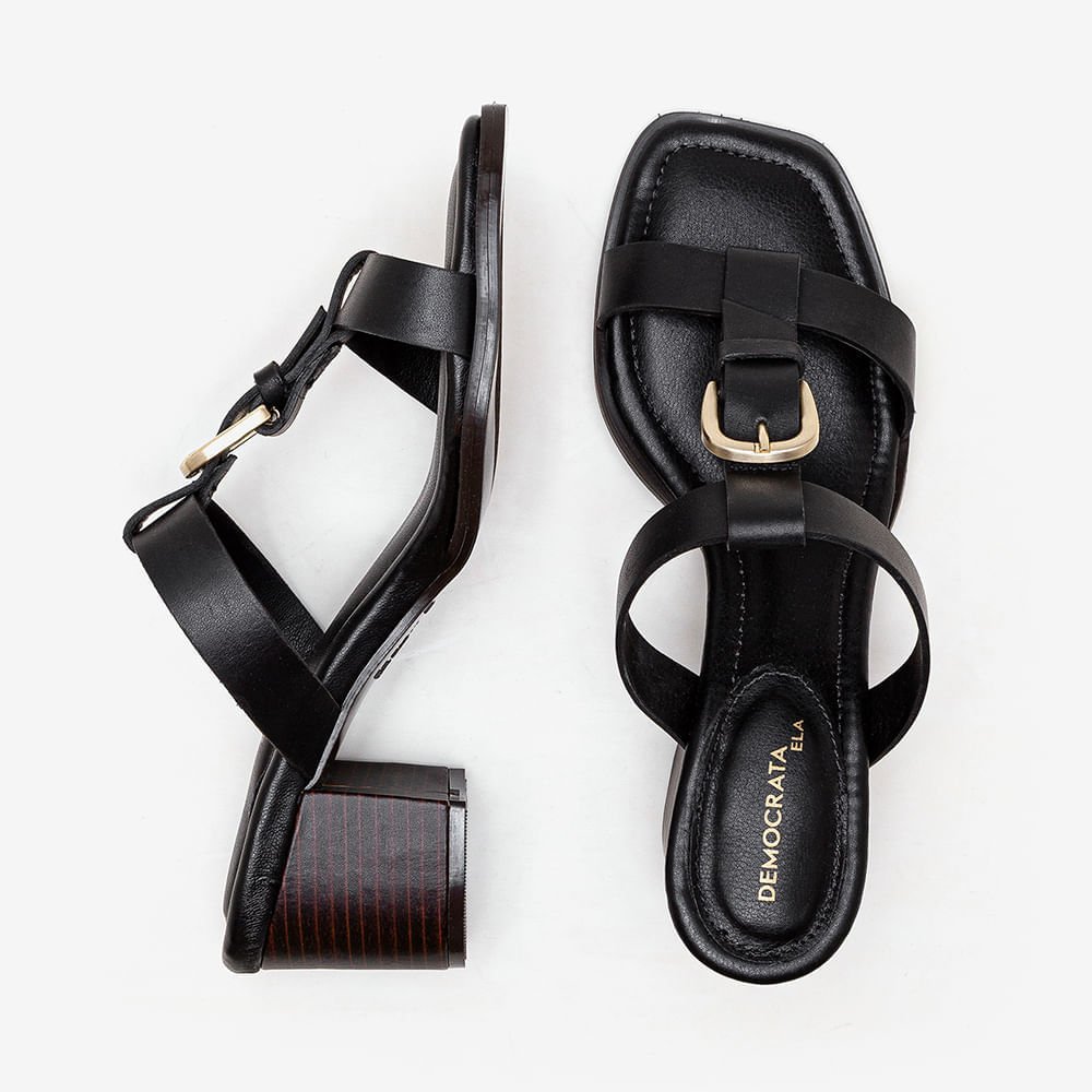 Sandália Feminina Esther Couro Preto Preto 5