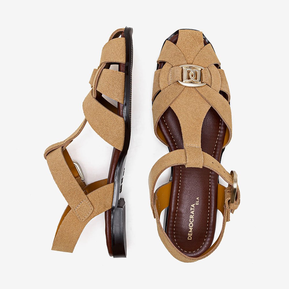 Sandália Feminina Luiza Couro Bege Bege 5