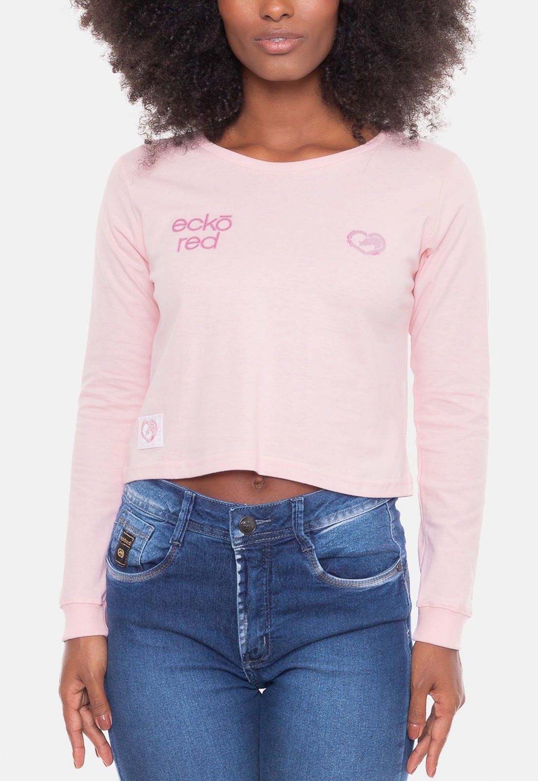 Camiseta Ecko Feminina Cropped Manga Longa Song Rosa Rosa 3