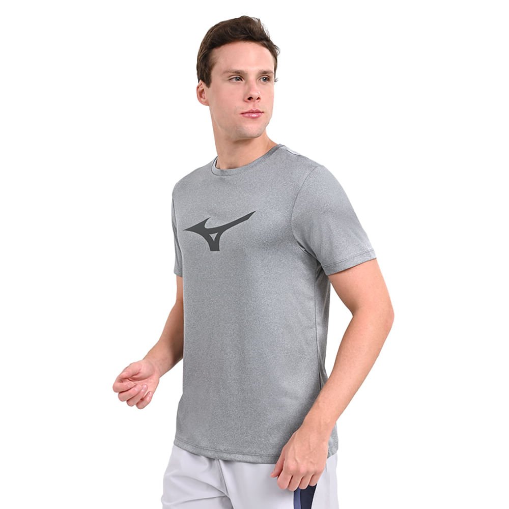 Camiseta de Corrida Masculina Mizuno Run Spark Big Logo Cinza 1