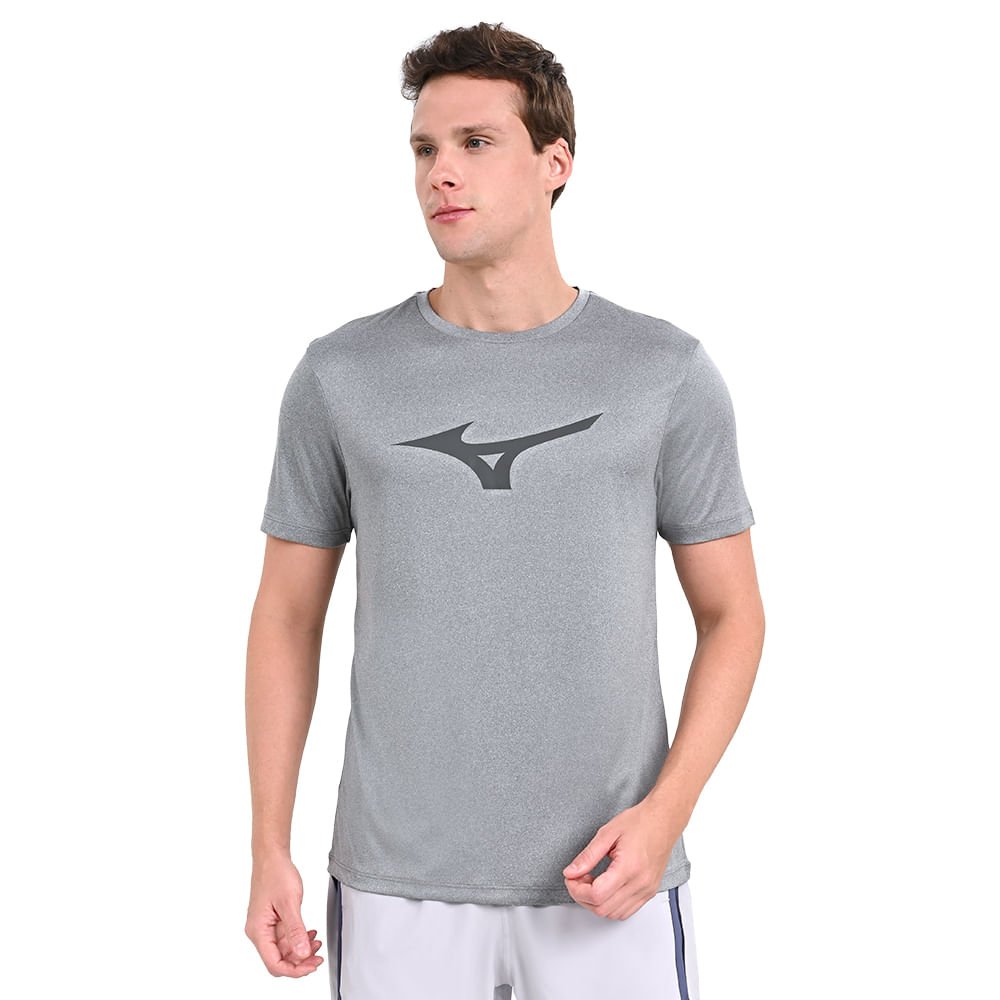 Camiseta de Corrida Masculina Mizuno Run Spark Big Logo Cinza 2