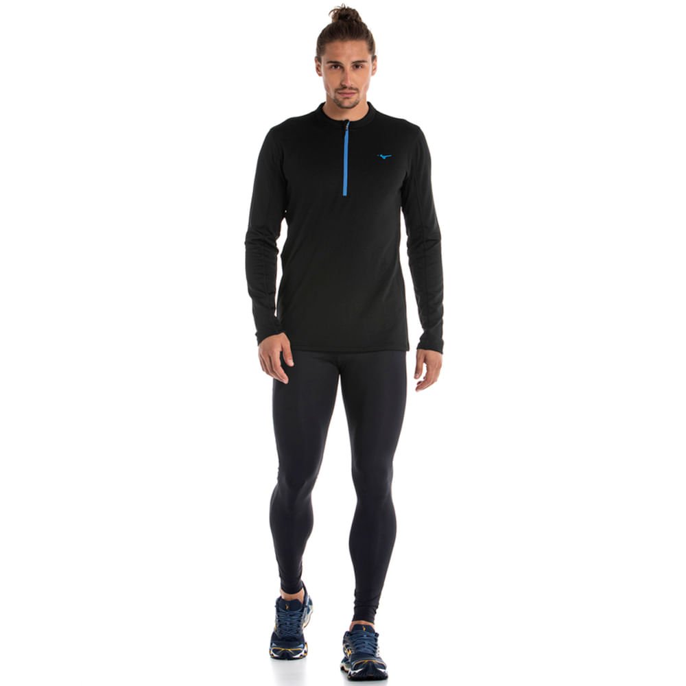 Camiseta Manga longa de Corrida Masculina Mizuno Térmica Preto/Azul 5
