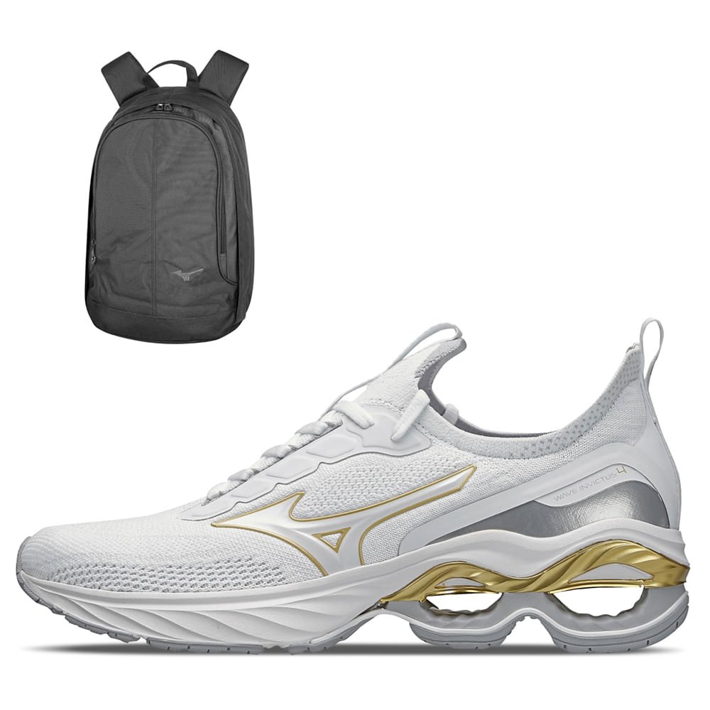 Kit 1 Tênis Mizuno Wave Invictus 4 e 1 Mochila Fun New Branco