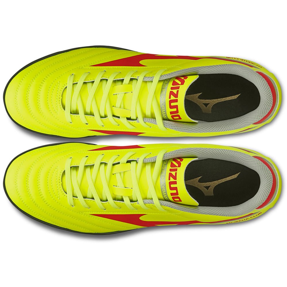 Chuteira Society Masculina Mizuno Morelia Club AS Amarelo/Vermelho/Prata 4