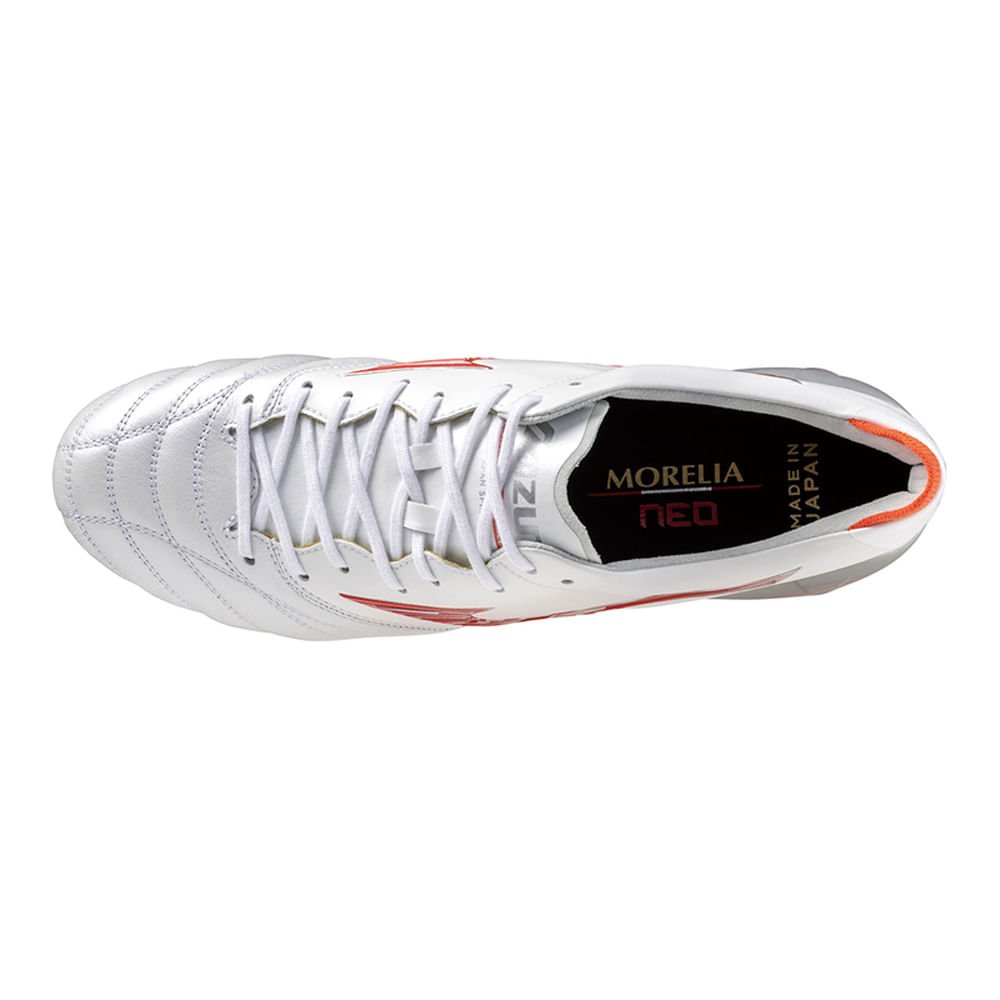 Chuteira de Campo Masculina Mizuno Morelia Neo IV Japan Branco/Laranja 3