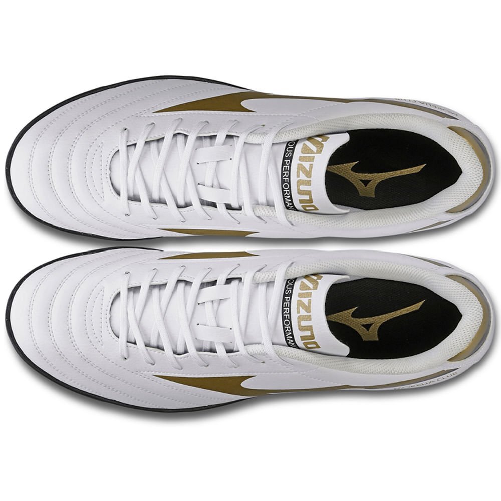 Chuteira Society Masculina Mizuno Morelia Club AS Branco/Dourado/Preto 4