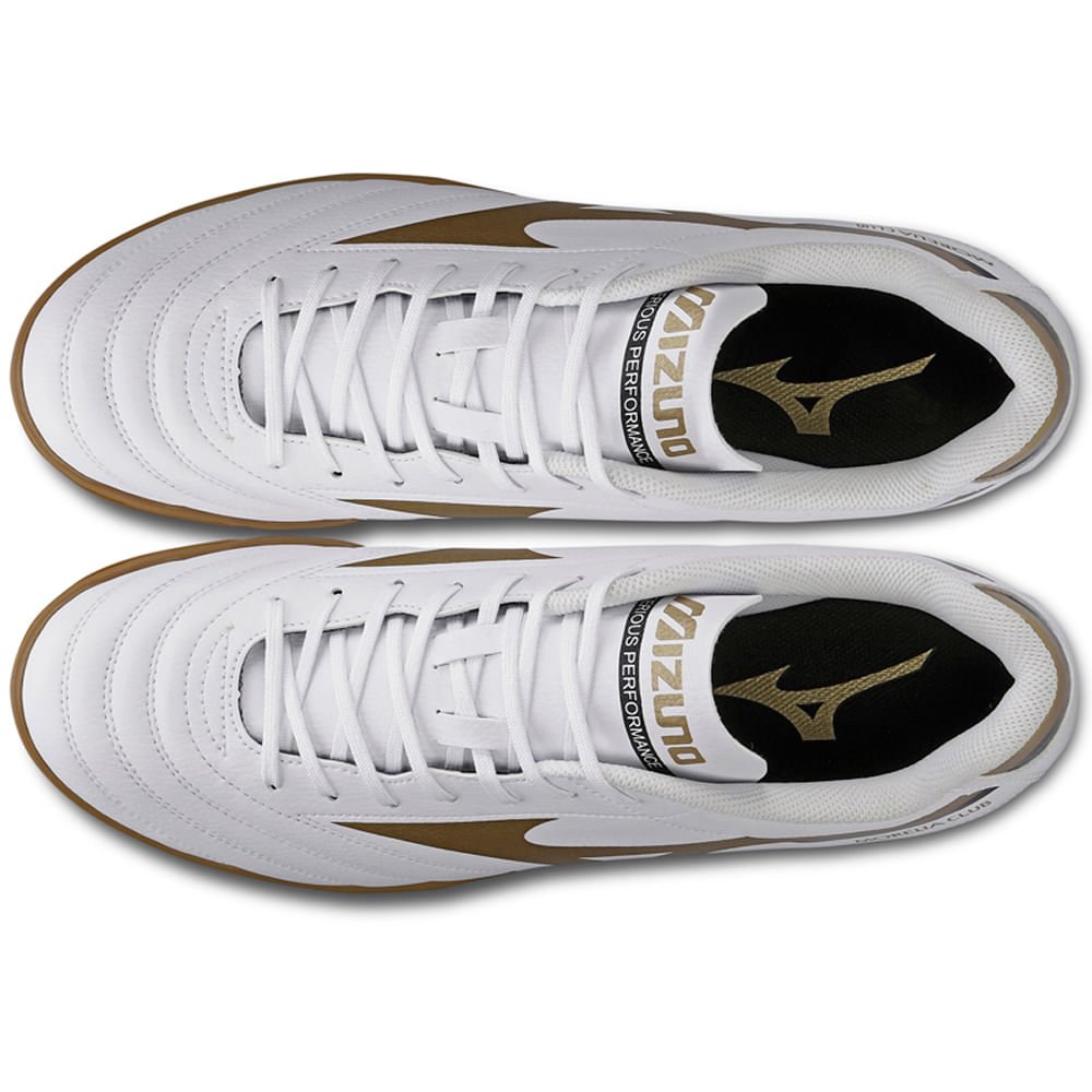 Chuteira Futsal Masculina Mizuno Morelia Club IN Branco/Dourado/Preto 4