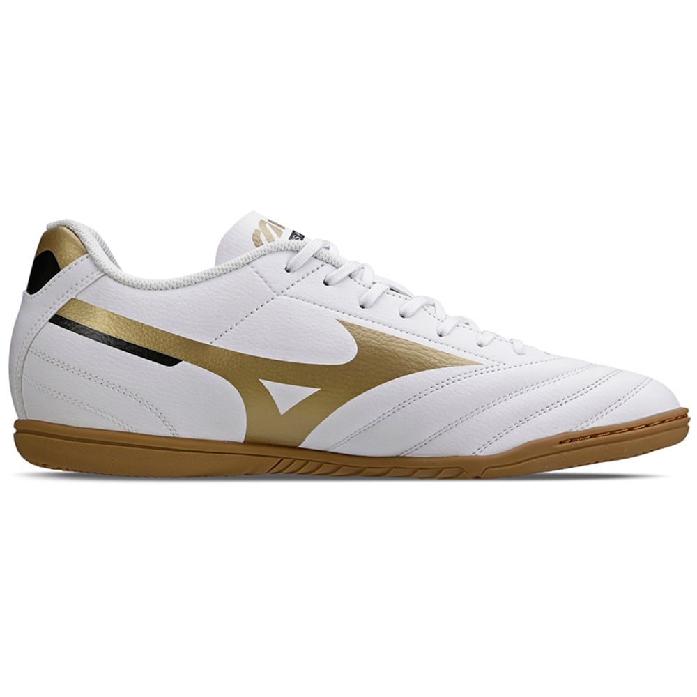 Chuteira Futsal Masculina Mizuno Morelia Club IN Branco/Dourado/Preto 5