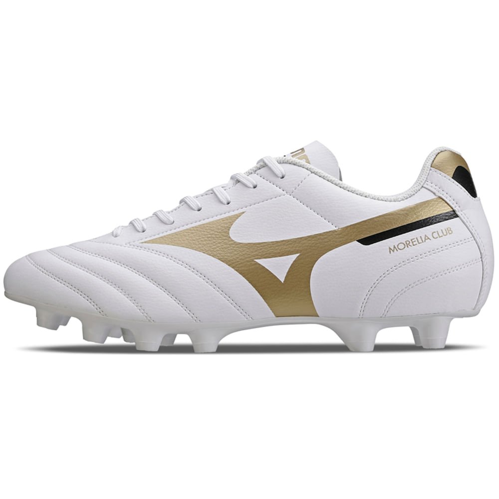 Chuteira de Campo Masculina Mizuno Morelia Club MD Branco/Dourado/Preto 1