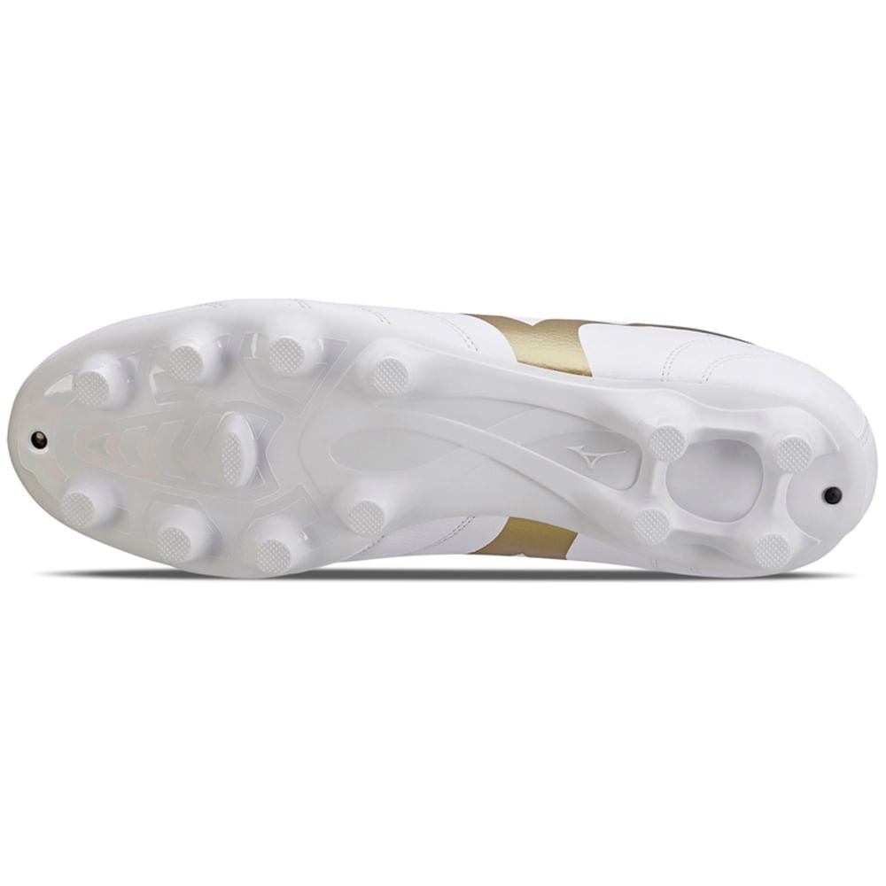 Chuteira de Campo Masculina Mizuno Morelia Club MD Branco/Dourado/Preto 2