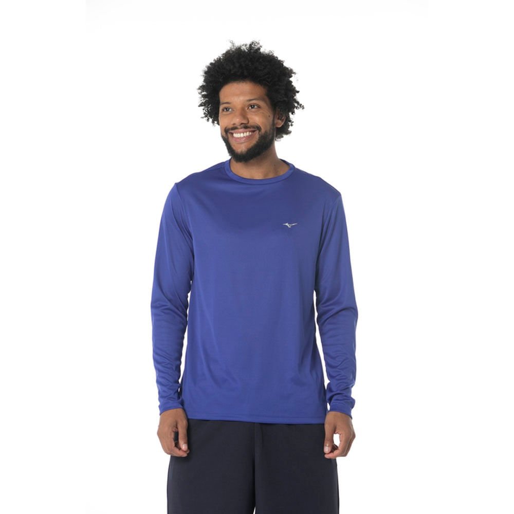 Camiseta Manga Longa de Treino Masculina Mizuno Energy Azul 1