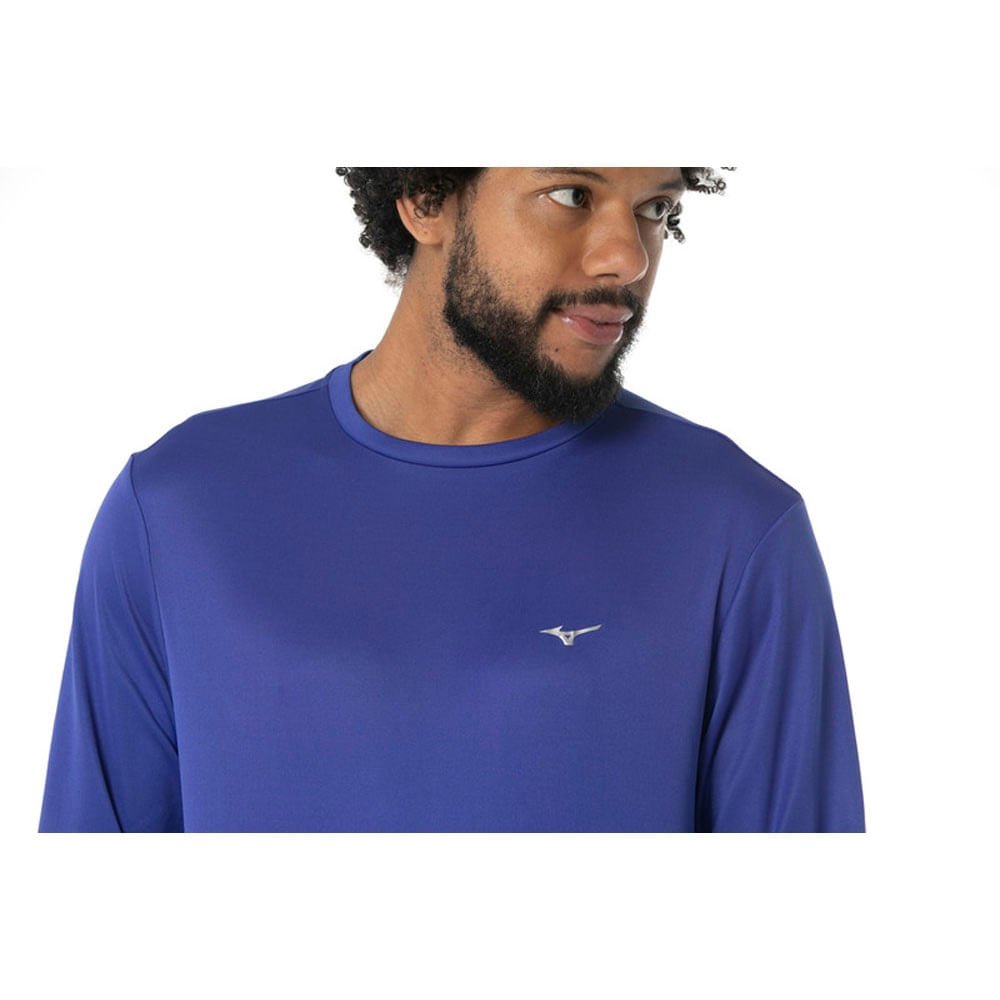 Camiseta Manga Longa de Treino Masculina Mizuno Energy Azul 3