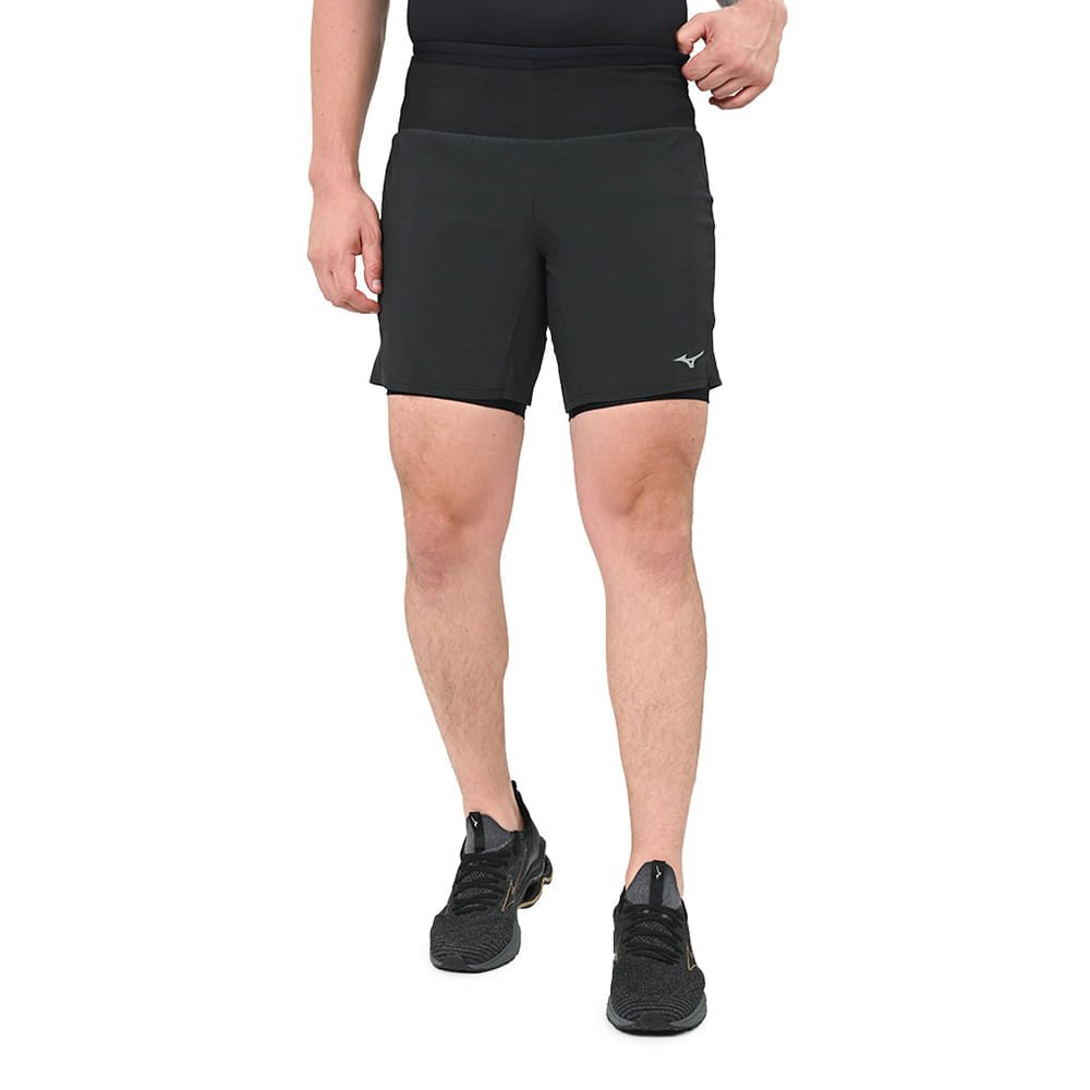 Shorts de Corrida Masculino Mizuno Multi Pocket 2 em 1 Preto 2