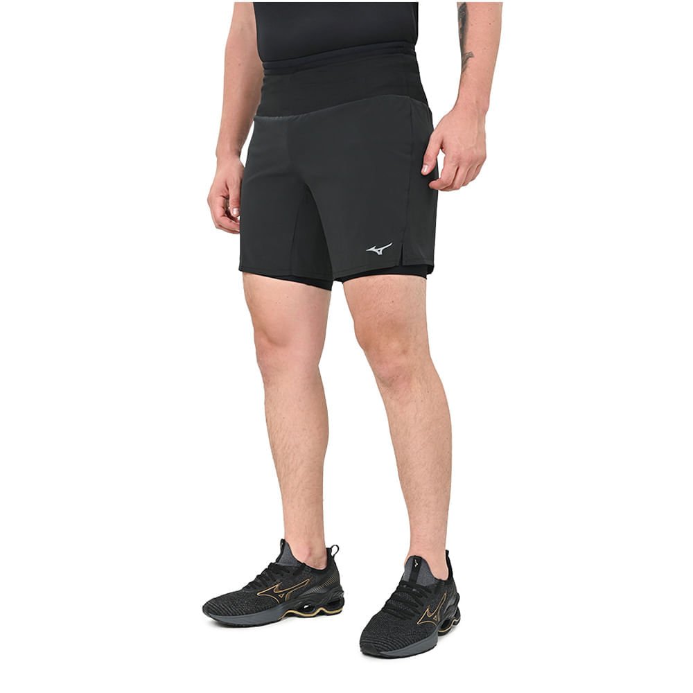 Shorts de Corrida Masculino Mizuno Multi Pocket 2 em 1 Preto 3