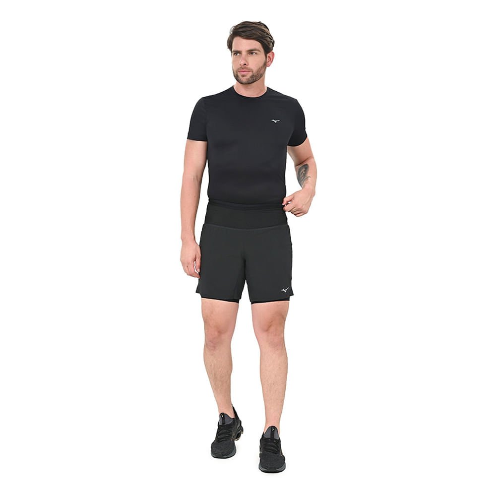 Shorts de Corrida Masculino Mizuno Multi Pocket 2 em 1 Preto 5