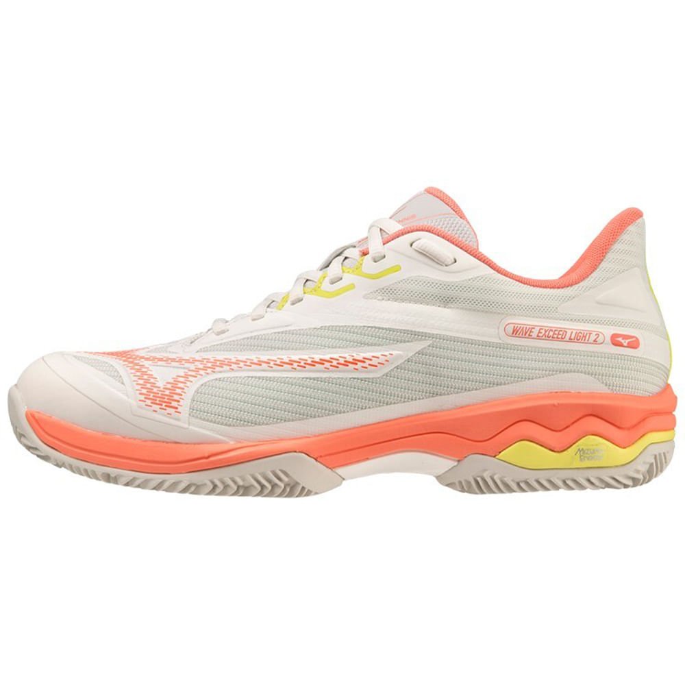 Tênis de Tennis Feminino Mizuno Wave Exceed Light 2 Clay Court Branco/Laranja/Amarelo 1