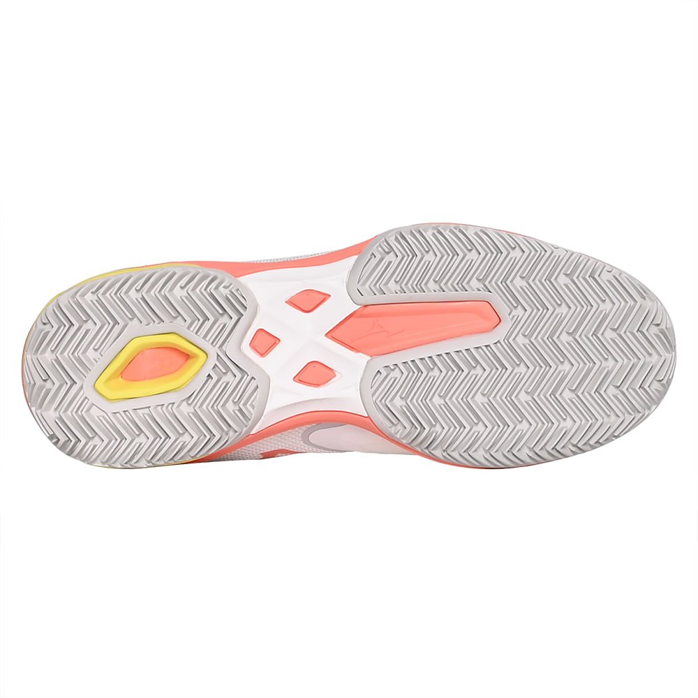 Tênis de Tennis Feminino Mizuno Wave Exceed Light 2 Clay Court Branco/Laranja/Amarelo 5
