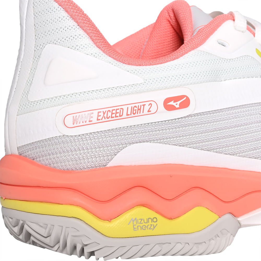 Tênis de Tennis Feminino Mizuno Wave Exceed Light 2 Clay Court Branco/Laranja/Amarelo 6