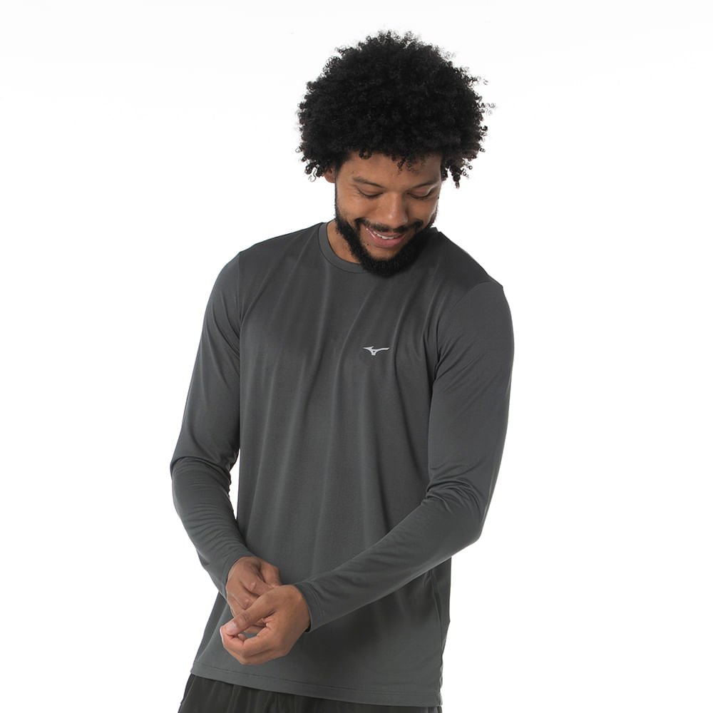 Camiseta Manga Longa de Treino Masculina Mizuno Nirvana Cinza 3