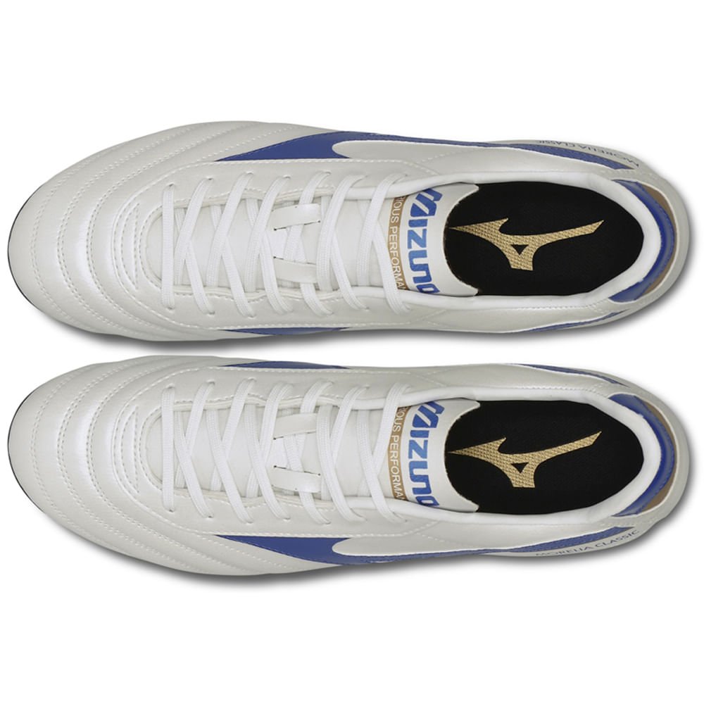Chuteira de Campo Masculina Mizuno Morelia Classic MD Branco/Azul 4