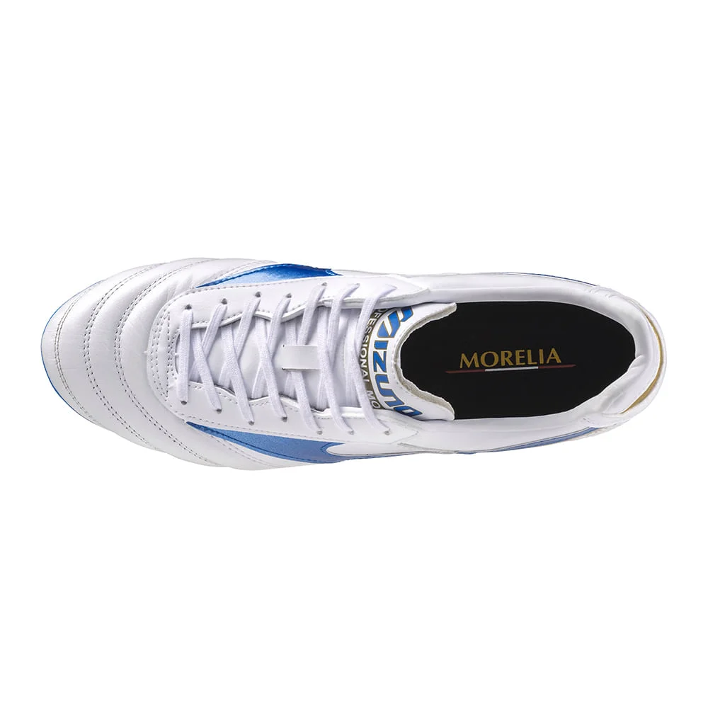 Chuteira de Campo Masculina Mizuno Morelia II Pro Branco/Azul