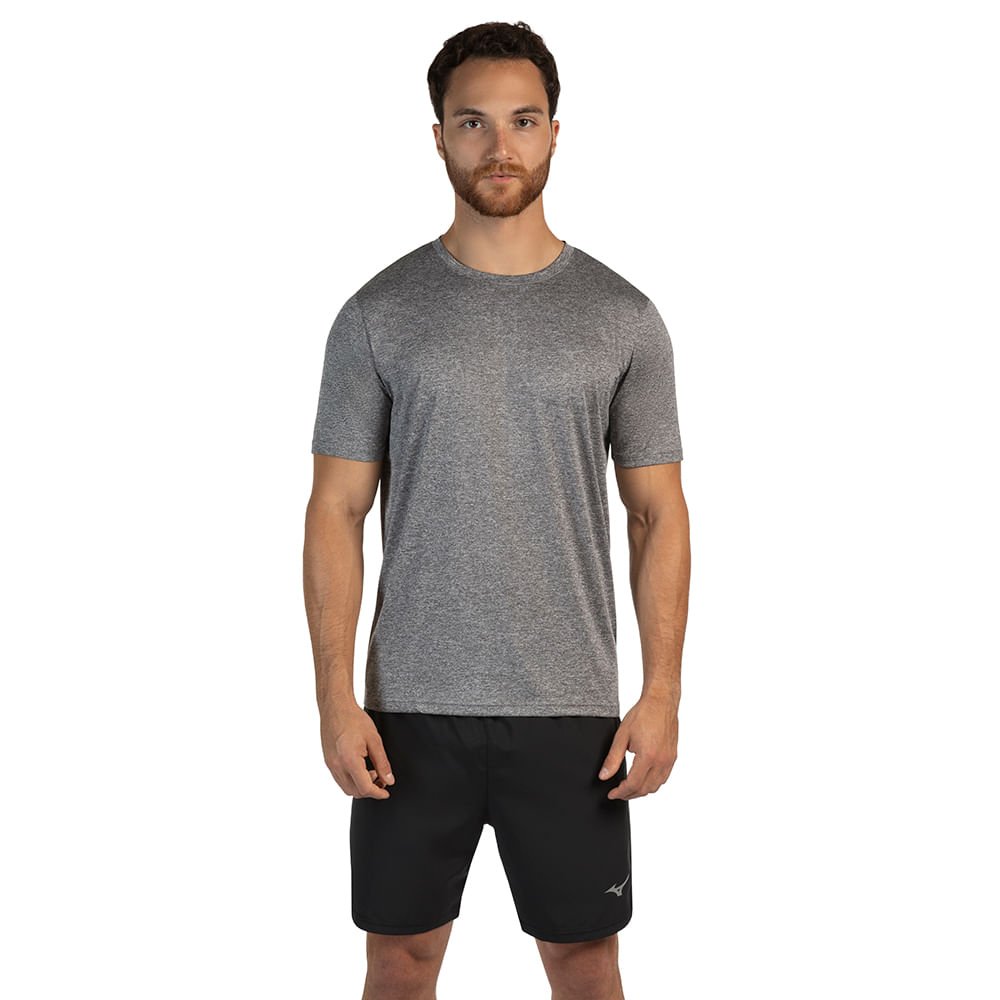 Camiseta de Corrida Masculina Mizuno Run Spark 2 Mescla Cinza 2