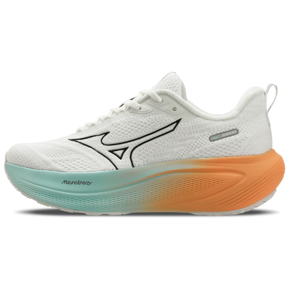 Tênis de Corrida Feminino Mizuno Base Prime Branco/Verde/Laranja 1