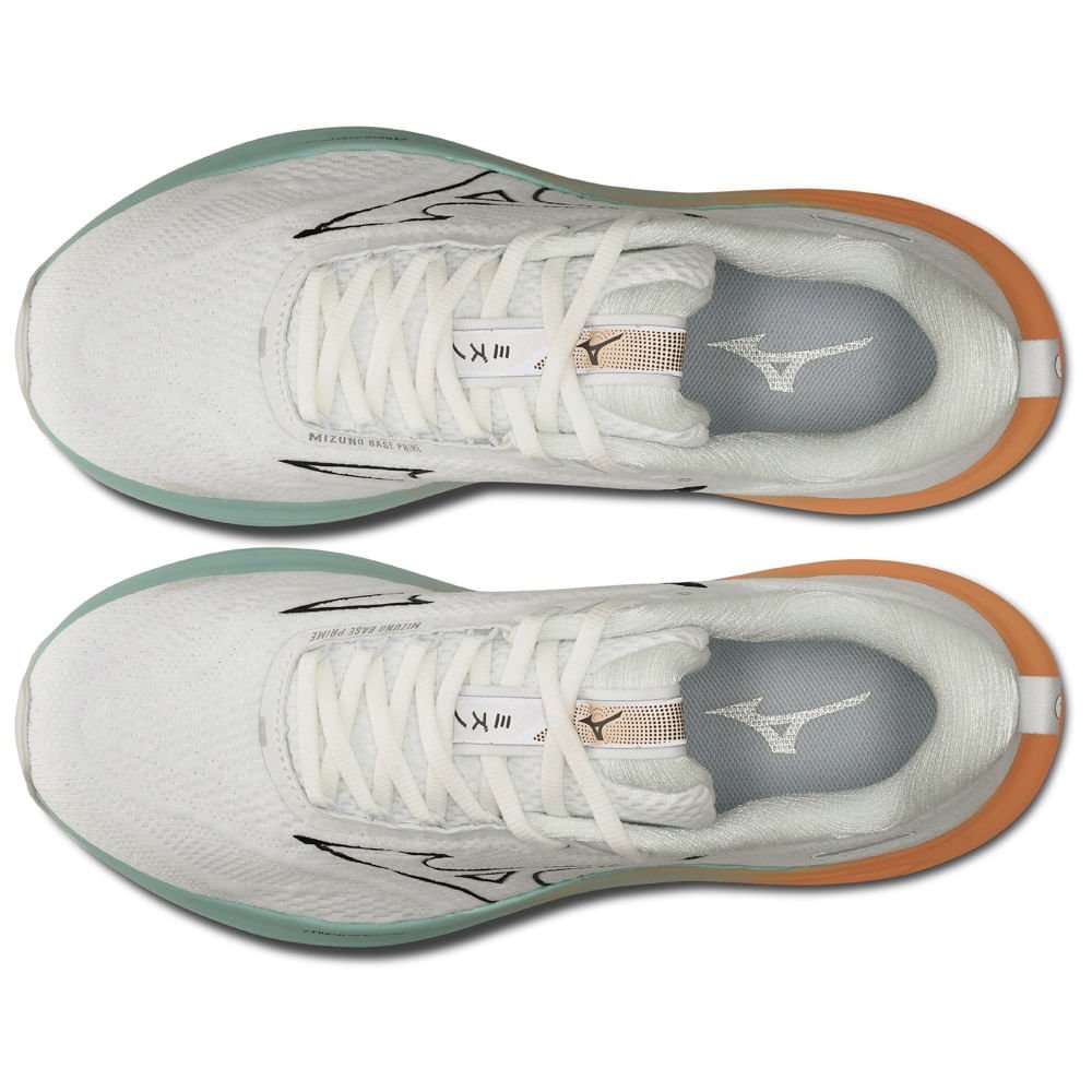 Tênis de Corrida Feminino Mizuno Base Prime Branco/Verde/Laranja 2