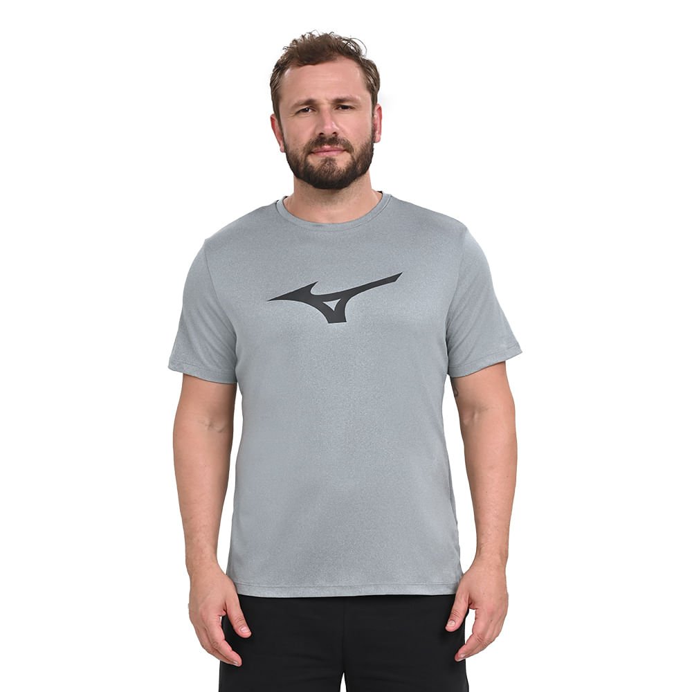 Camiseta de Corrida Masculina Mizuno Run Spark Big Logo Cinza 2
