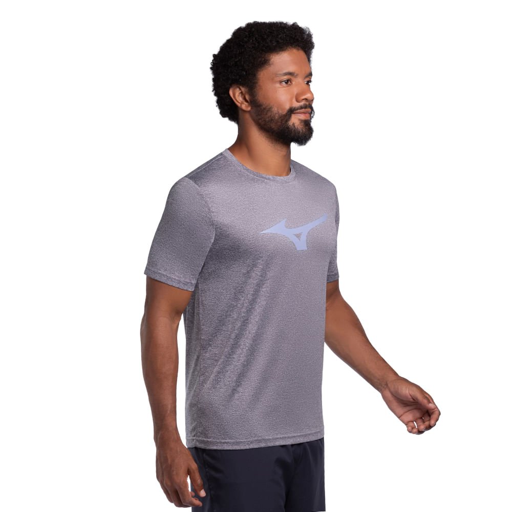Camiseta de Corrida Masculina Mizuno Run Spark Mescla Cinza 2