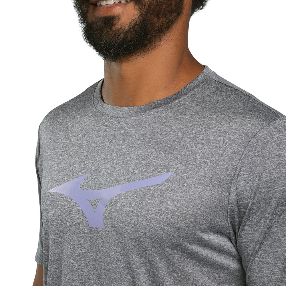 Camiseta de Corrida Masculina Mizuno Run Spark Mescla Cinza 3