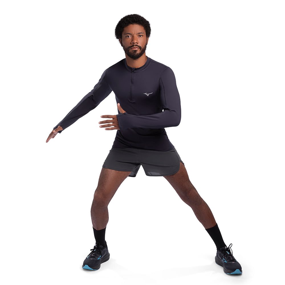 Camiseta Manga longa de Corrida Masculina Mizuno Térmica Azul 5