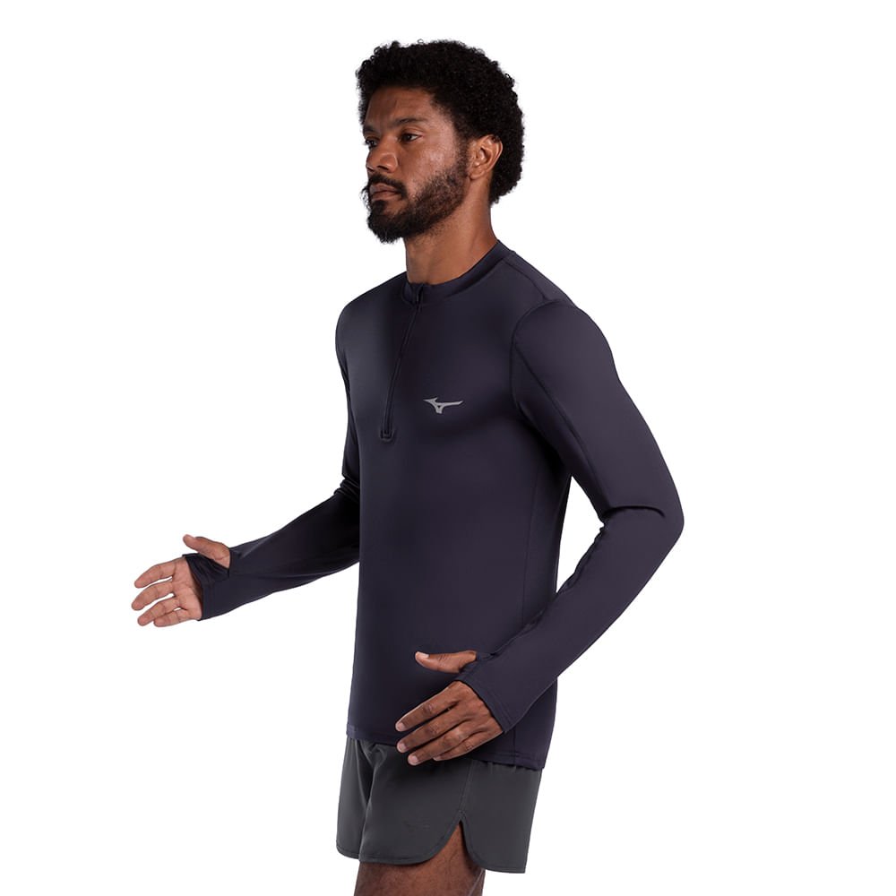 Camiseta Manga longa de Corrida Masculina Mizuno Térmica Azul 2