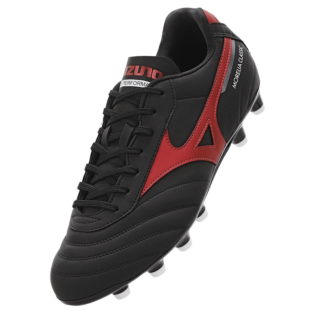 Chuteira de Campo Mizuno Morelia Classic MD Masculina Preto/Vermelho 7