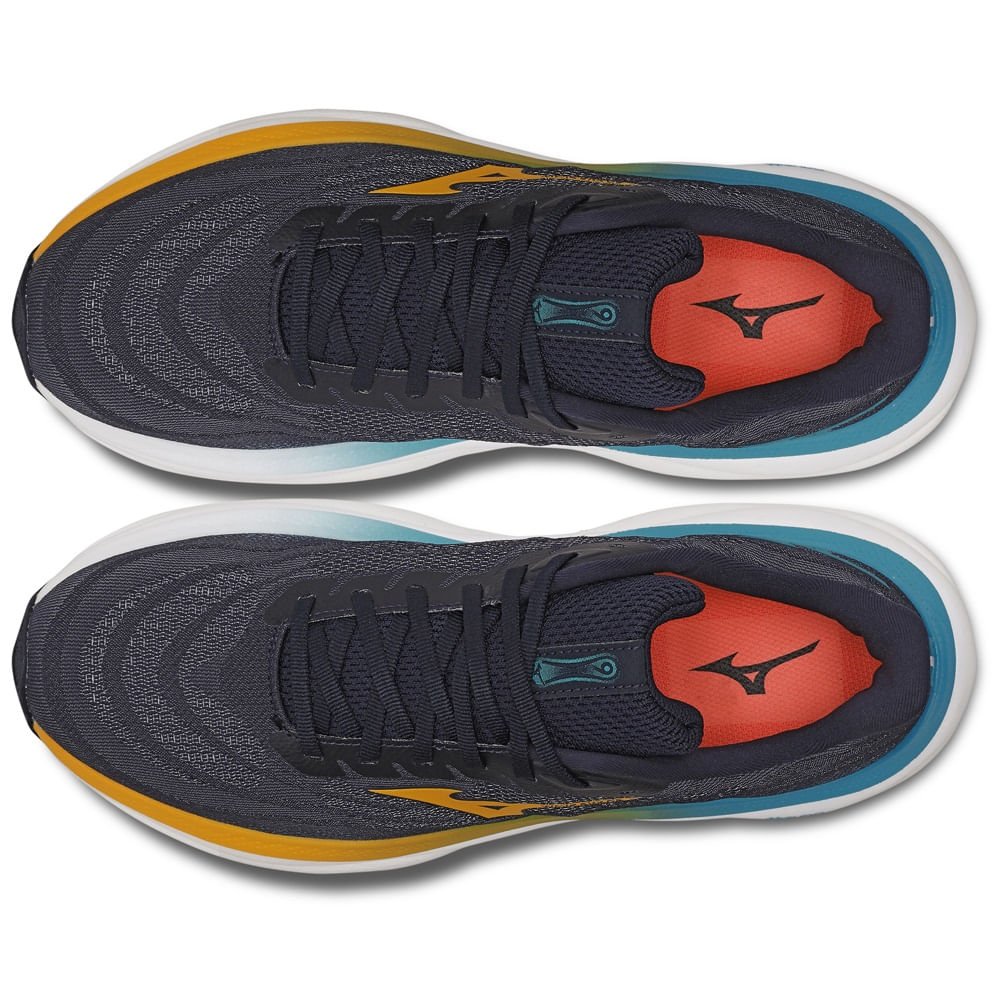 Tênis de Corrida Mizuno Wave SKY 9 Masculino Cinza/Azul/Laranja 2