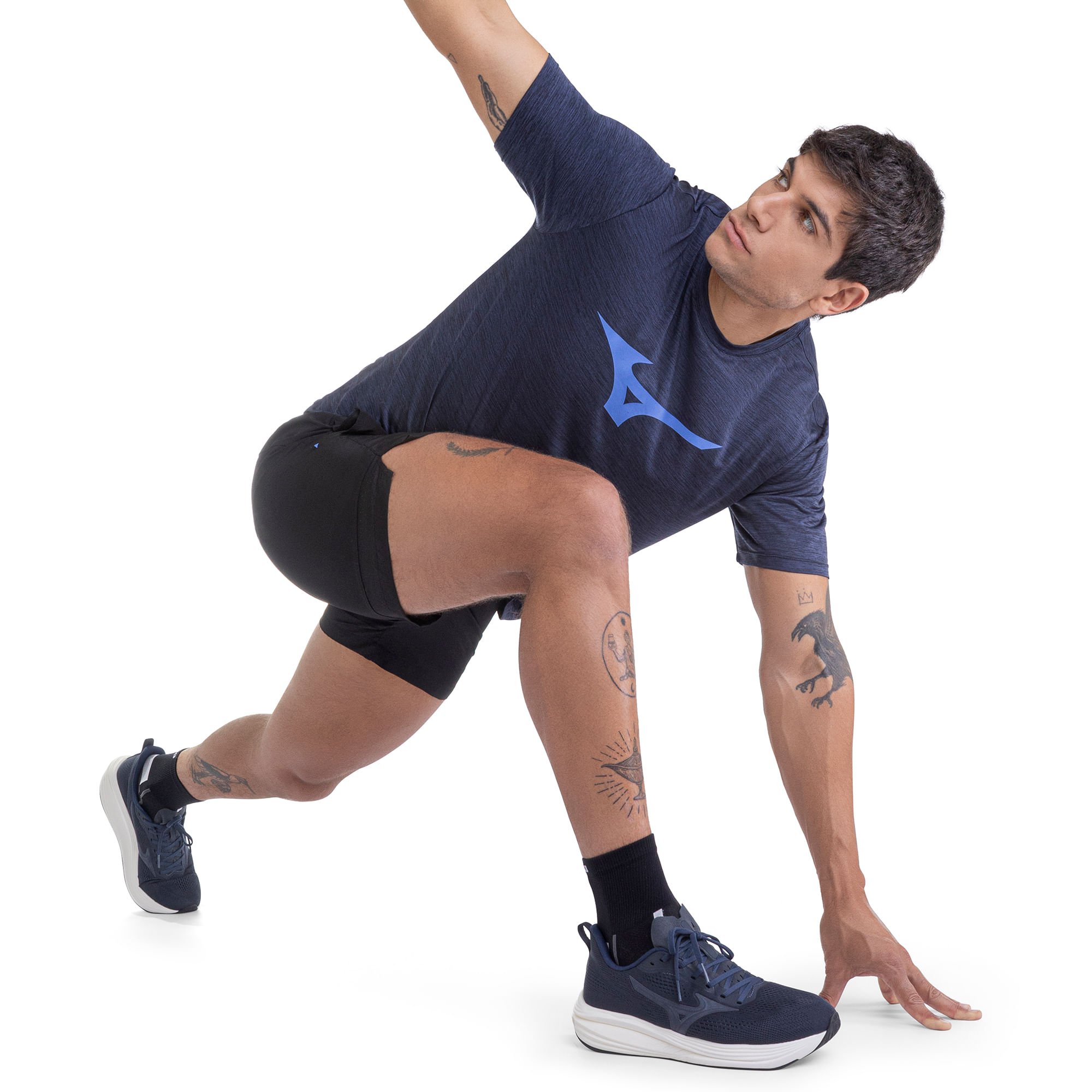 Camiseta de Corrida Mizuno Run Spark Mescla Masculina Azul 4