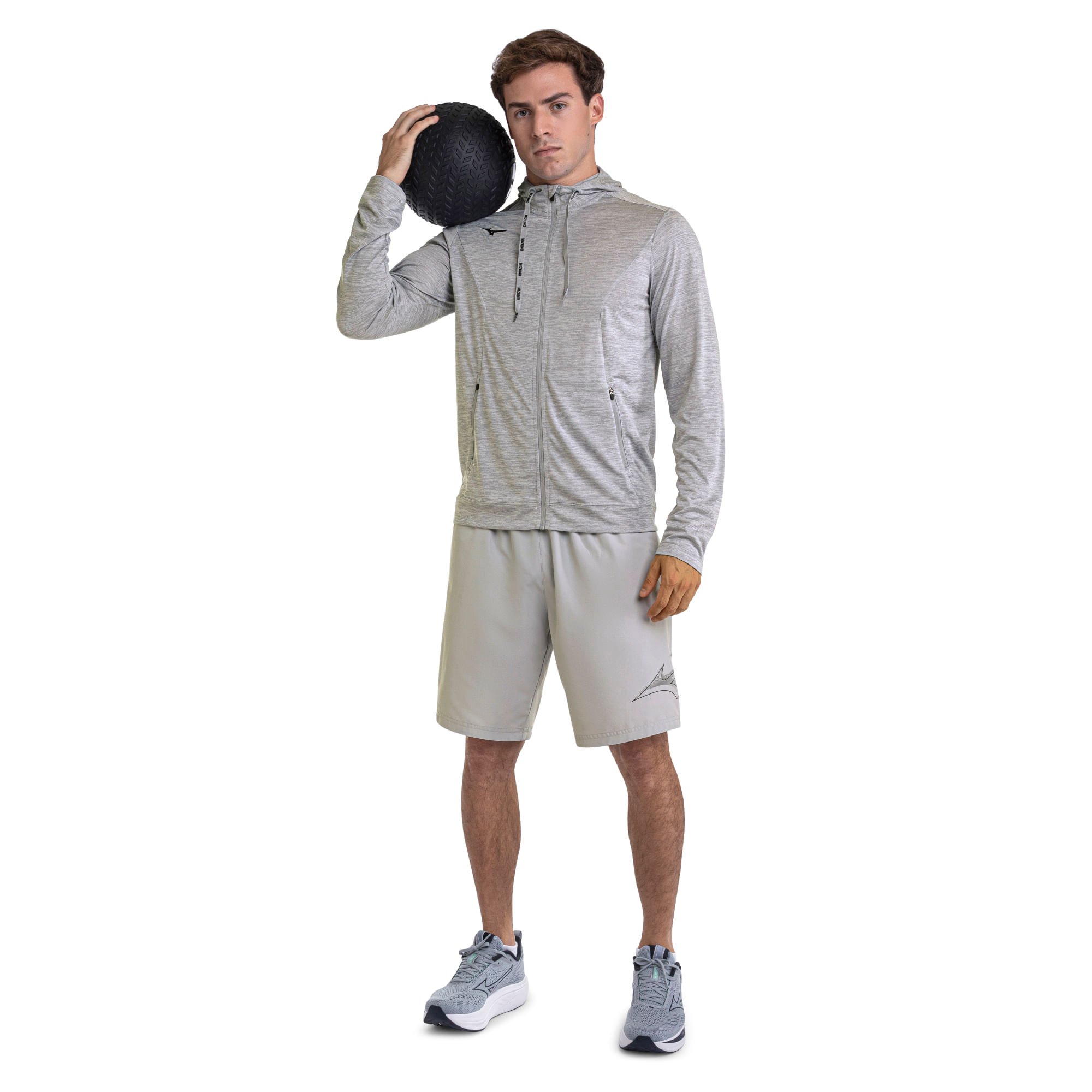 Bermuda de Treino Mizuno Run Bird Masculina Cinza 7