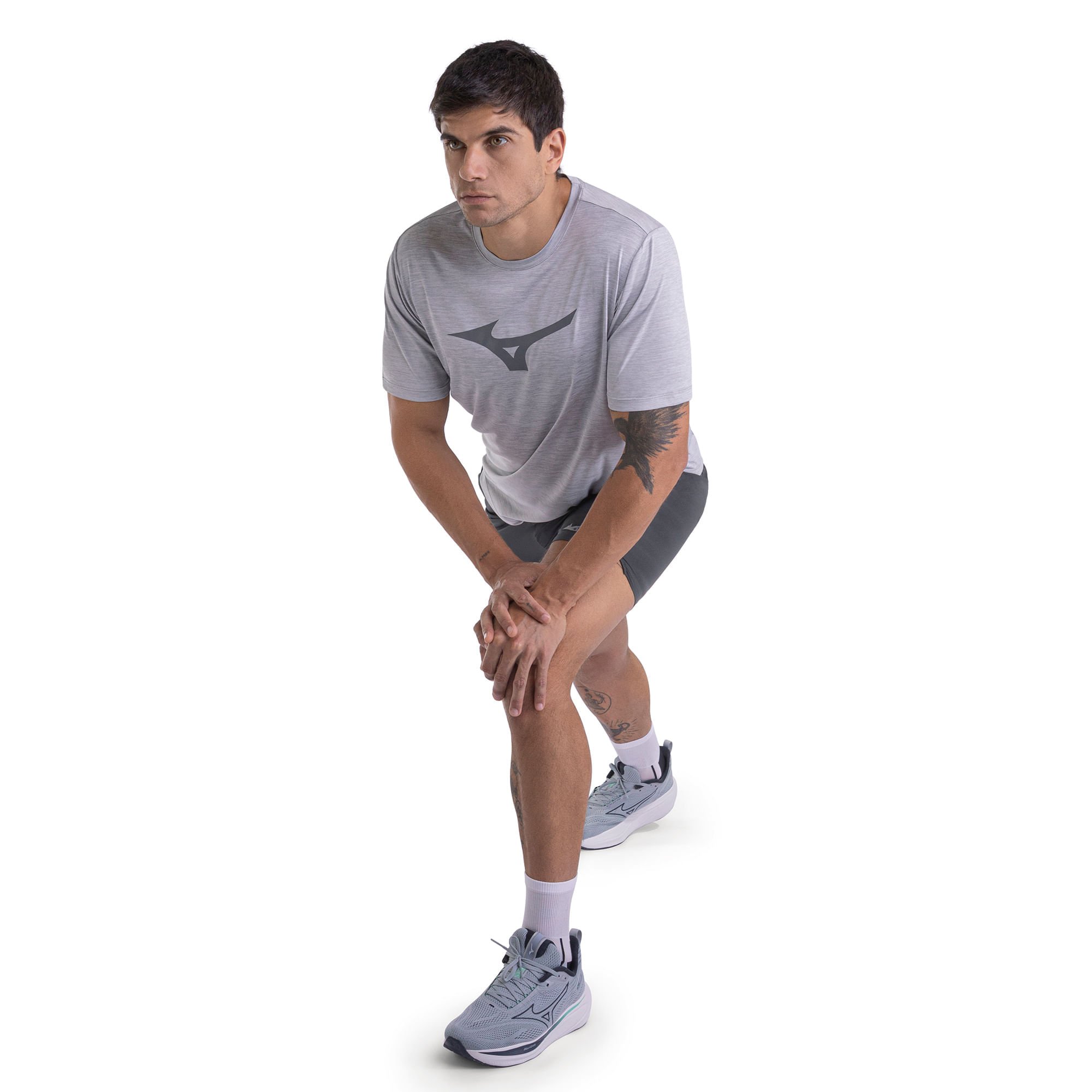 Camiseta de Corrida Mizuno Run Spark Mescla Cinza 4