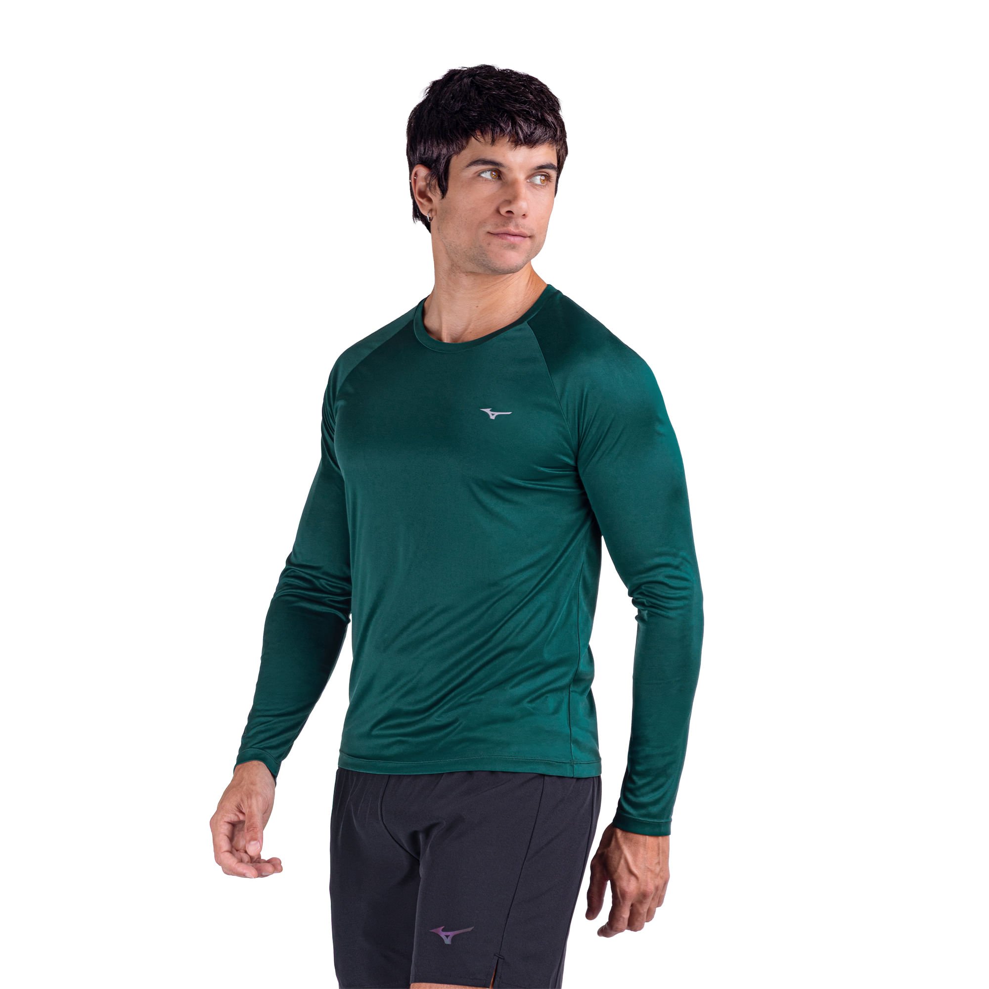 Camiseta Manga Longa de Corrida Mizuno Pro UV 2 Masculina Verde 2