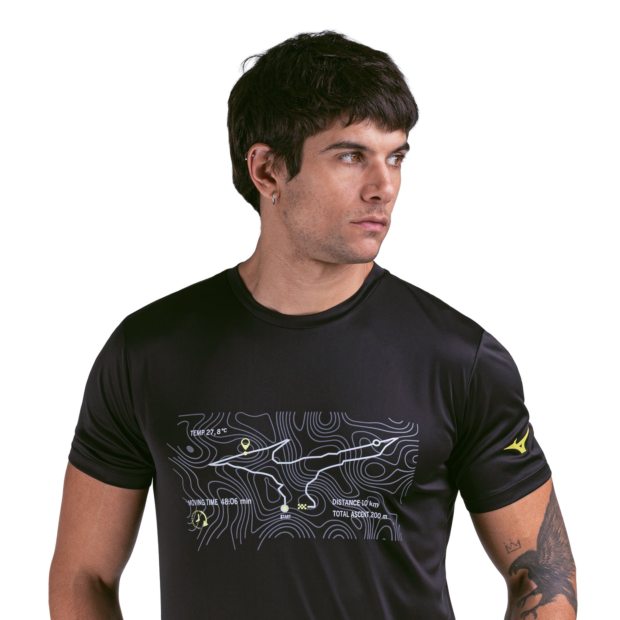 Camiseta de Corrida Mizuno Focus Stamp Masculina Preto 4